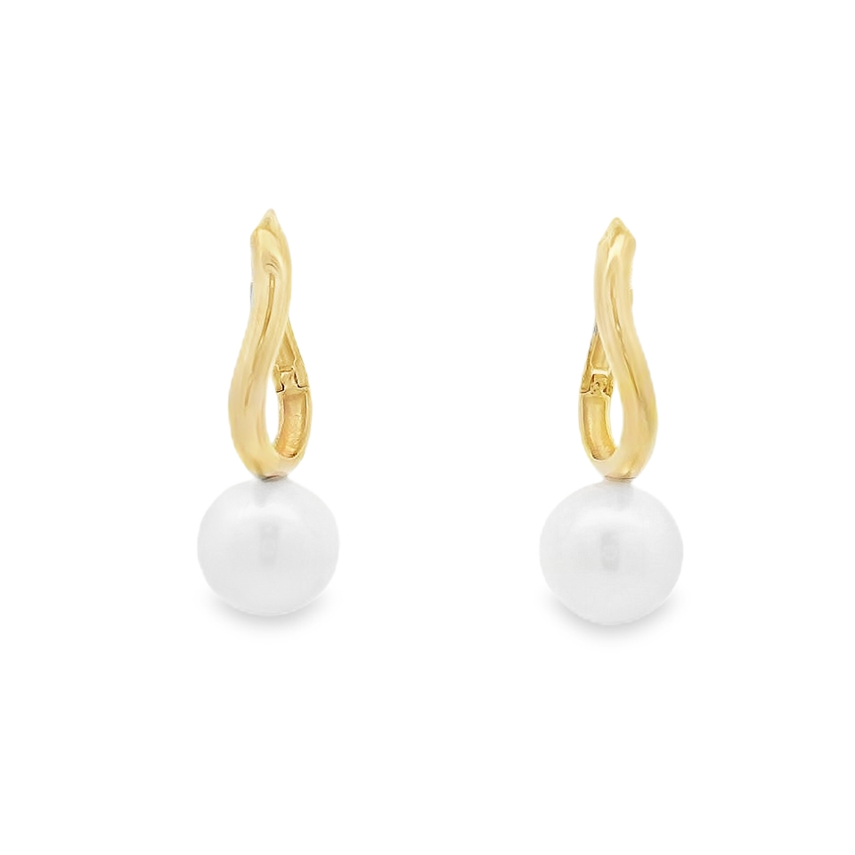 Mastoloni 14K Yellow Gold Twist Huggie with Pearl Drop Earrings