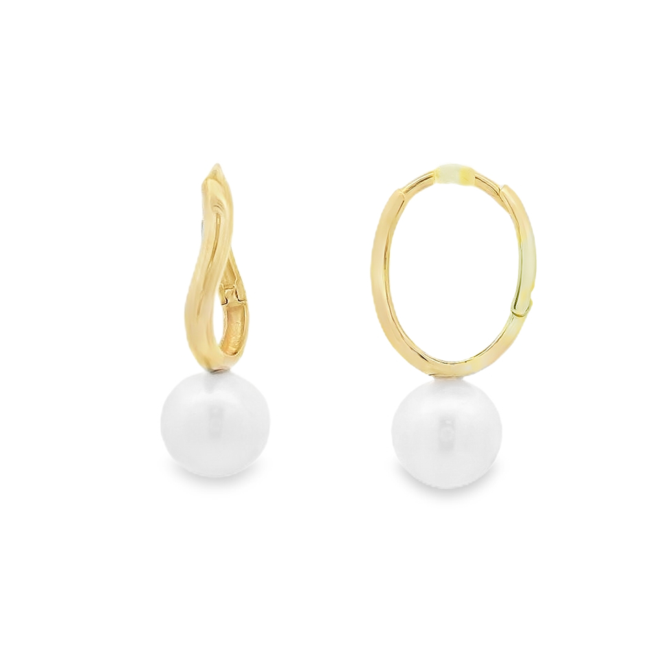 Mastoloni 14K Yellow Gold Twist Huggie with Pearl Drop Earrings