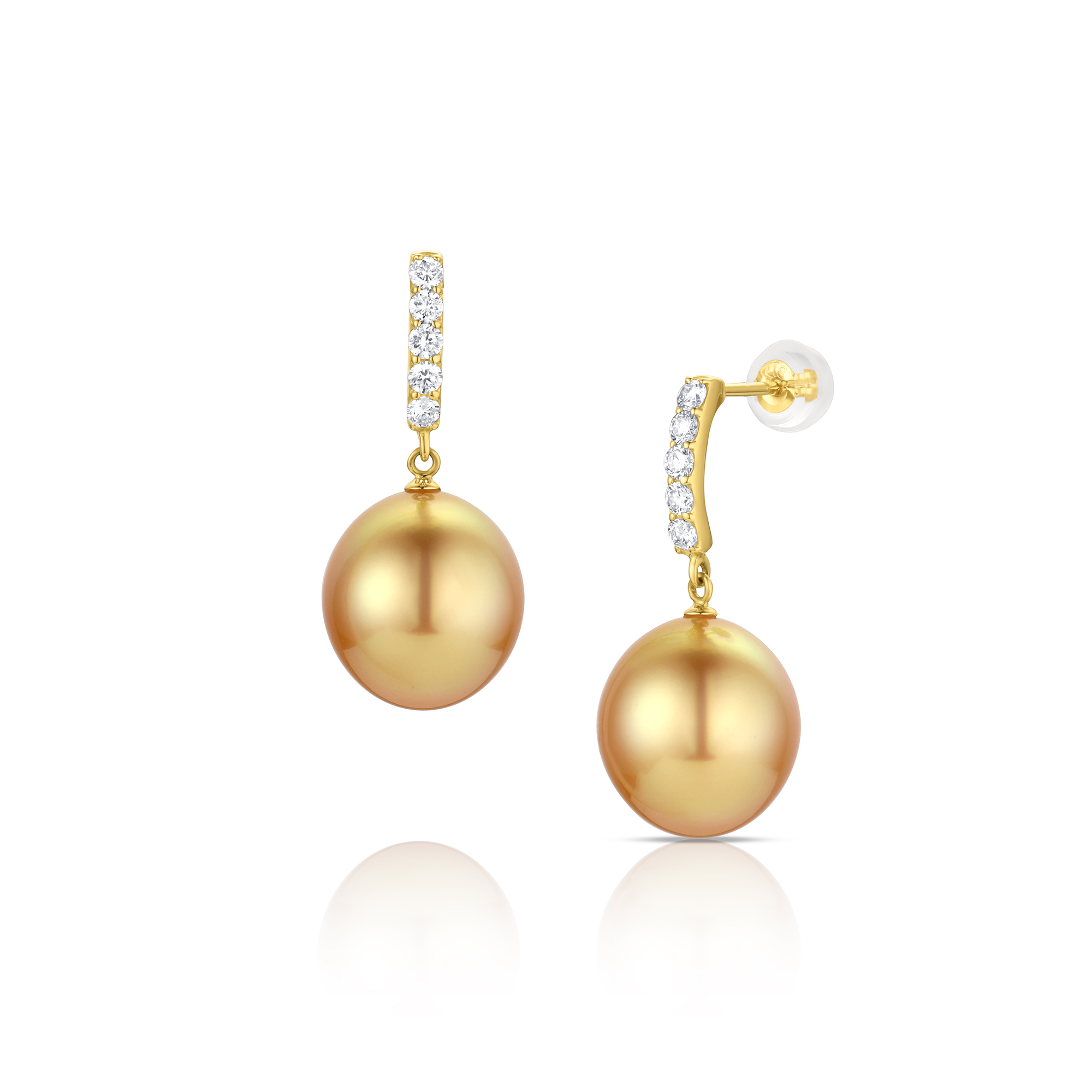 18K Yellow Gold Diamond and 11.6mm Golden South Sea Pearl Drop Earrings