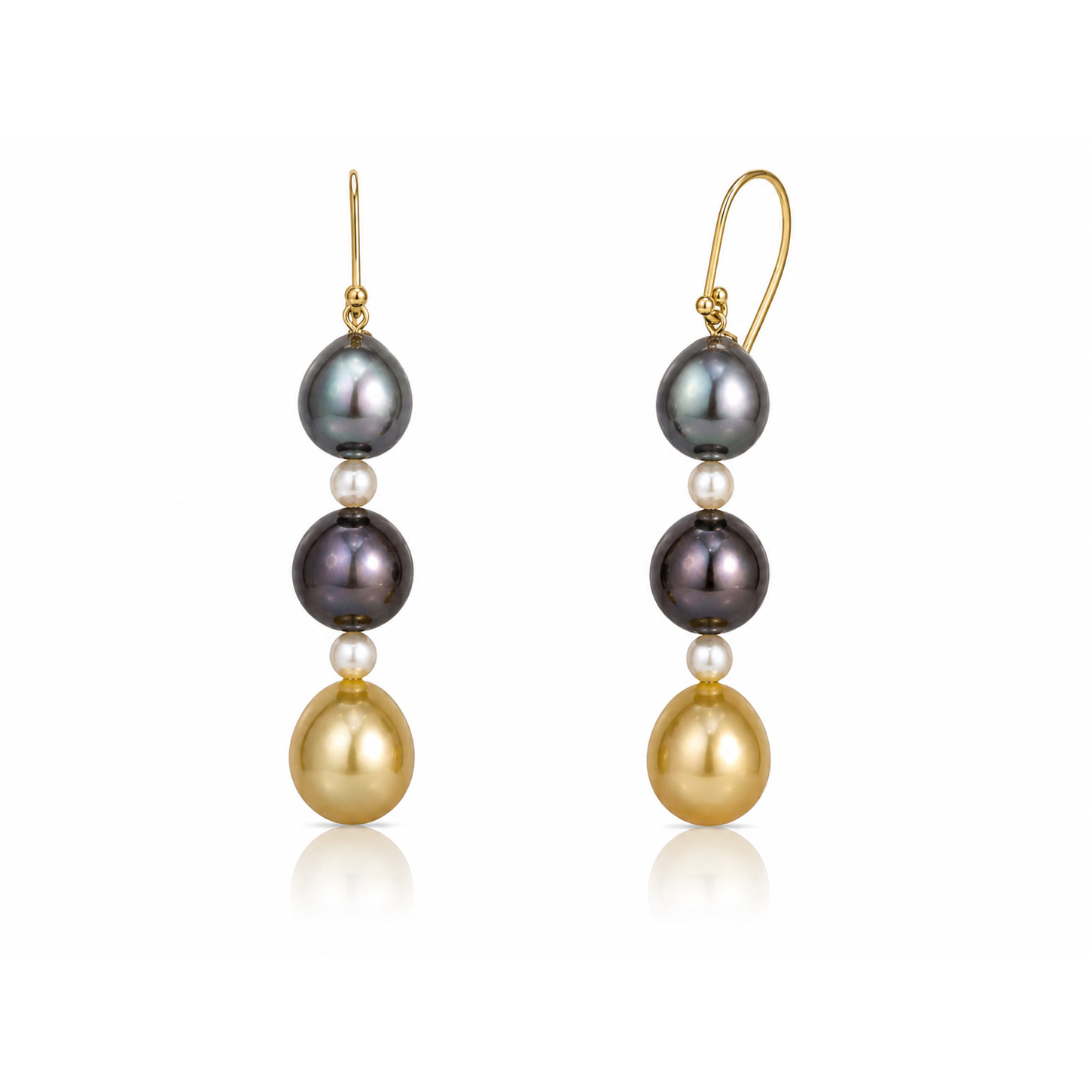 14K Yellow Gold Lever Back Multi-Color Pearl Dangling Earrings