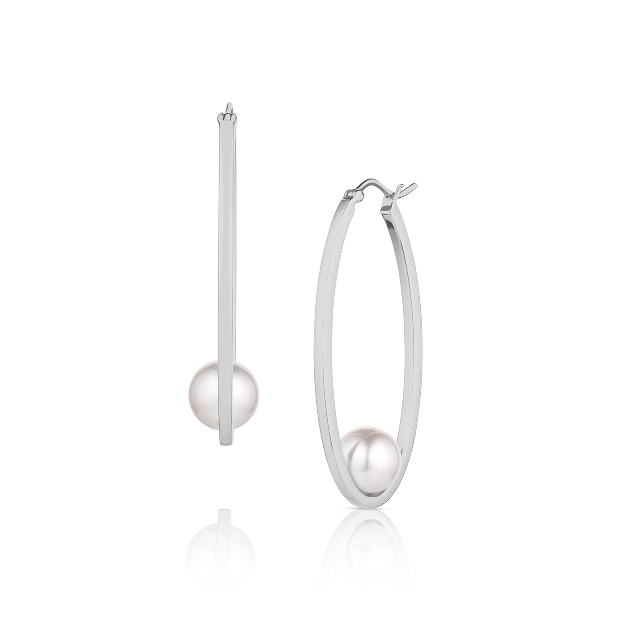 14K White Gold Pearl Hoops