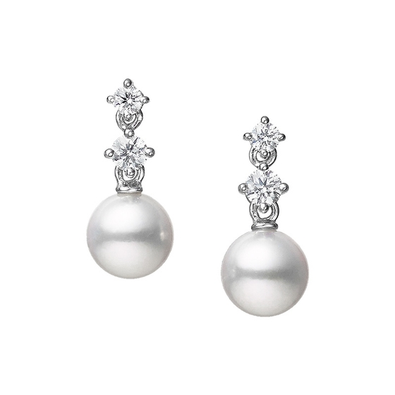 Mikimoto 18K White Gold Morning Dew Akoya Pearl Drop Stud Earrings