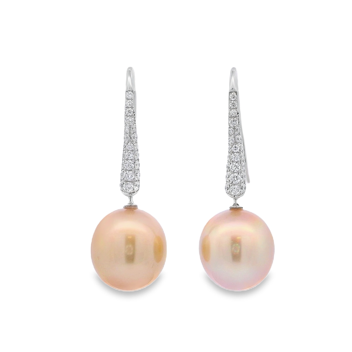 18K White Gold Dangling Golden Pear & Diamond Earrings