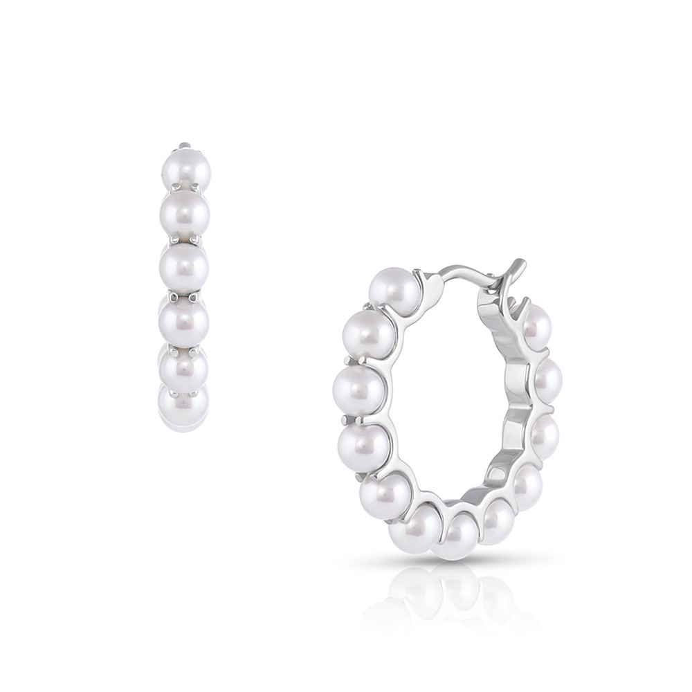 14K White Gold Small Akoya Pearl Hoops