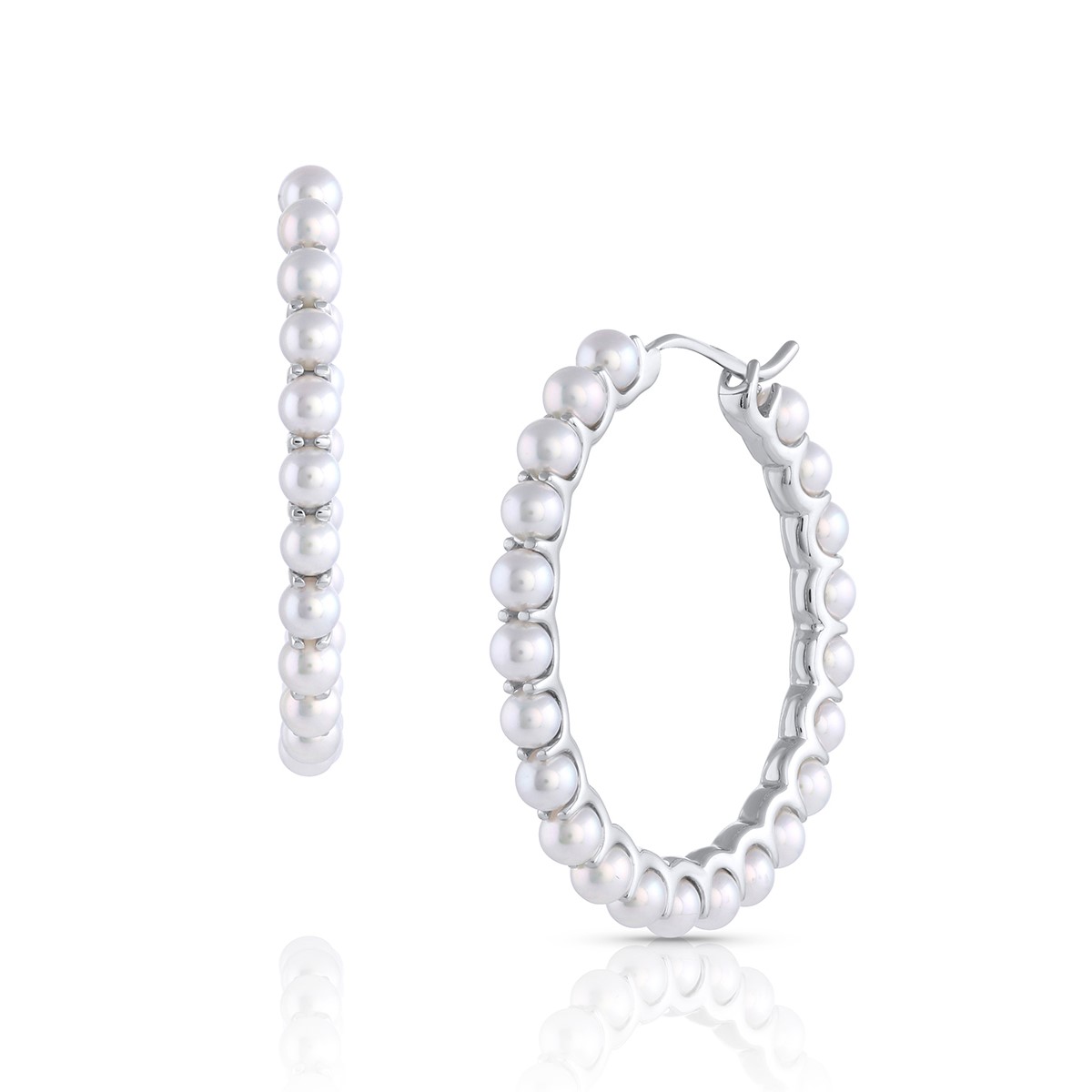 14K White Gold Medium Akoya Pearl Hoops