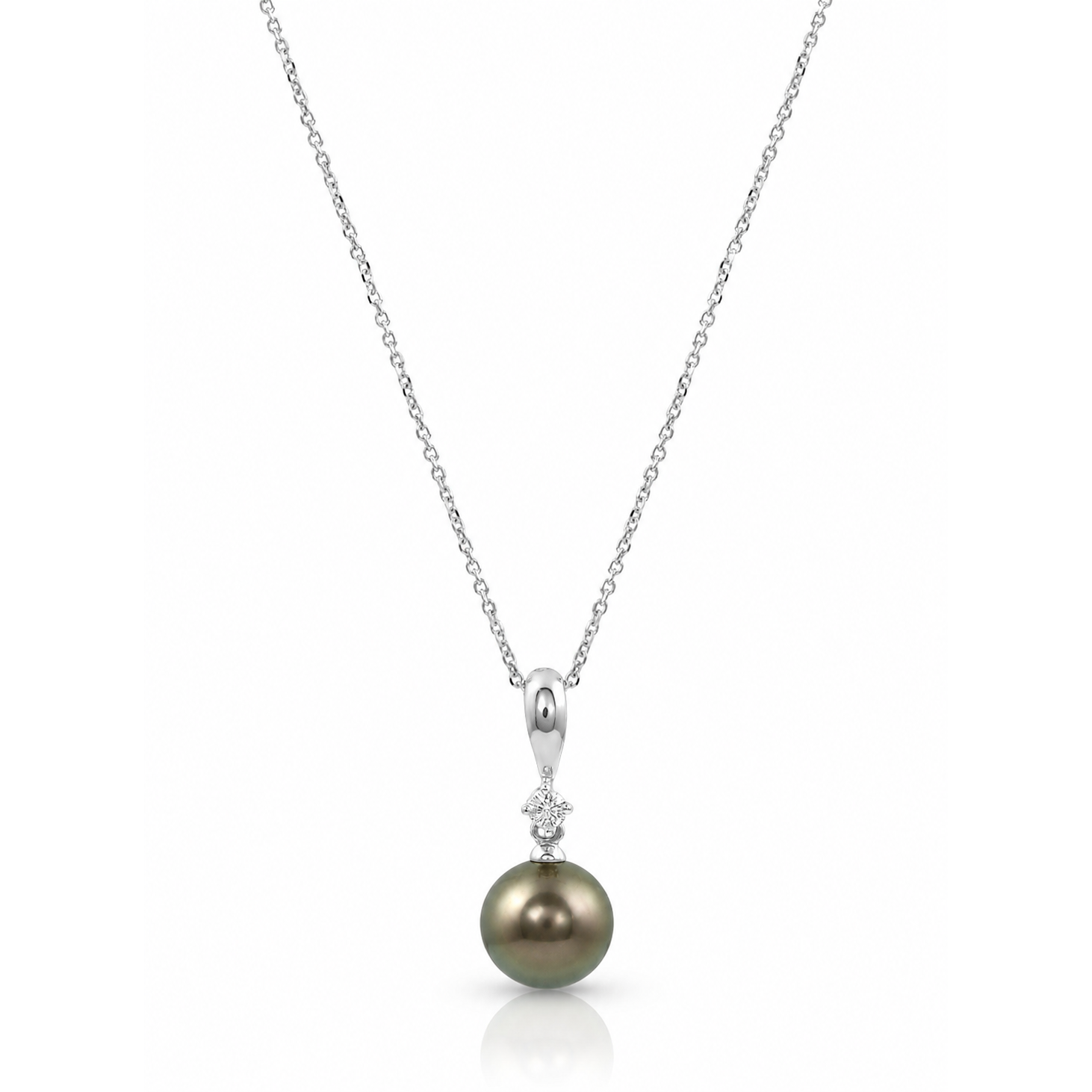 14K White Gold Diamond and Tahitian Pearl Pendant with Chain