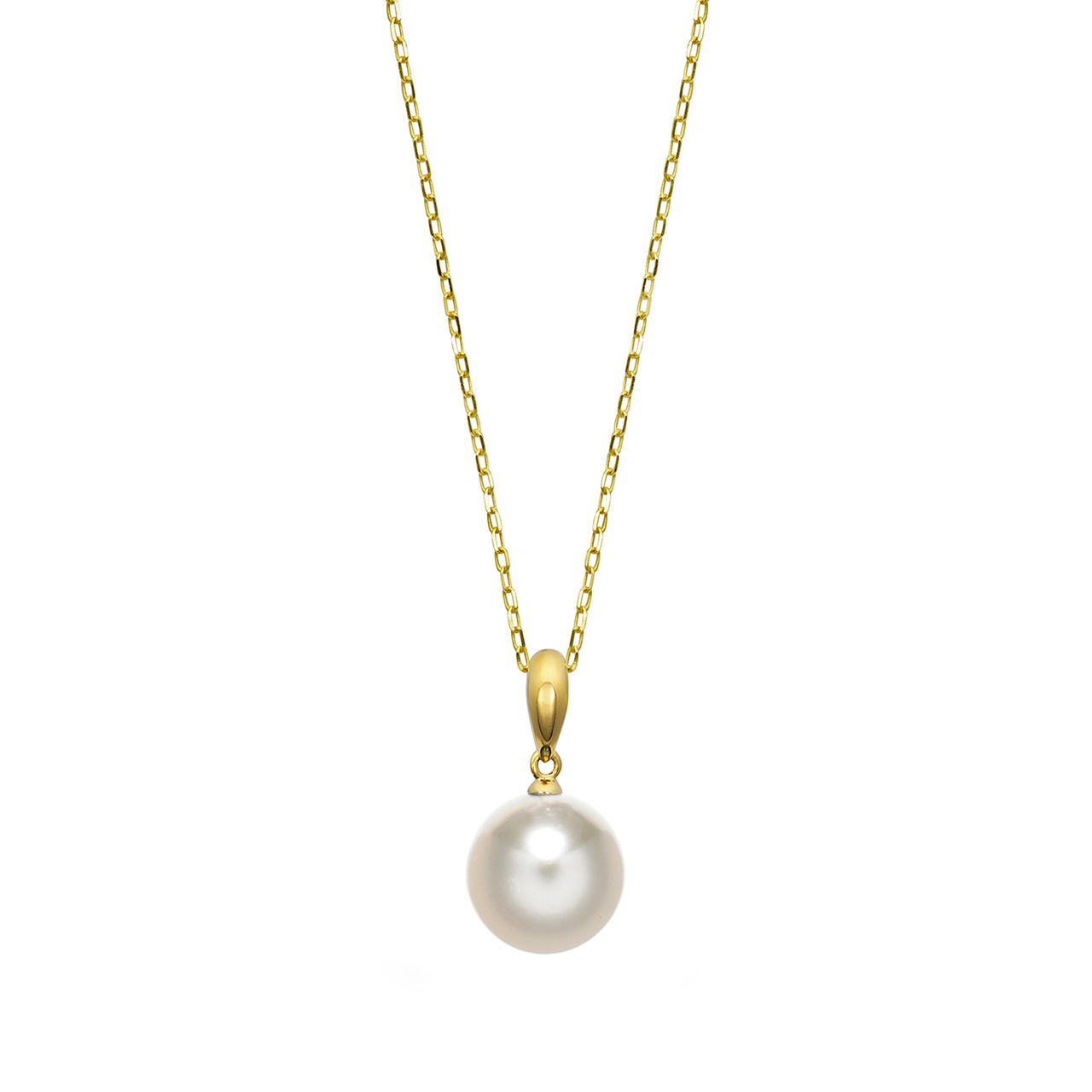 14K Yellow Gold White Akoya Pearl Pendant with Chain