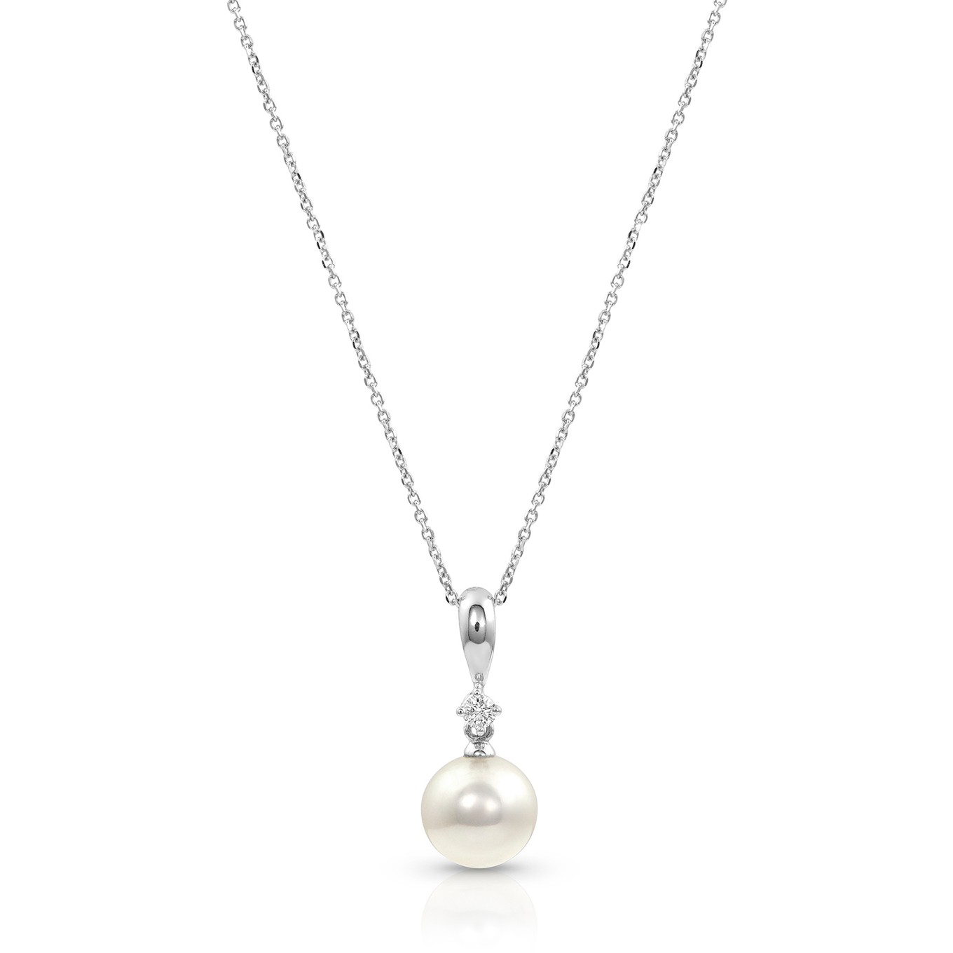 14K White Gold Diamond and Akoya White Pearl Pendant with Chain