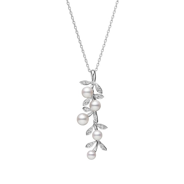 Mikimoto 18K White Gold Akoya Pearl & Diamond Floral Pendant
