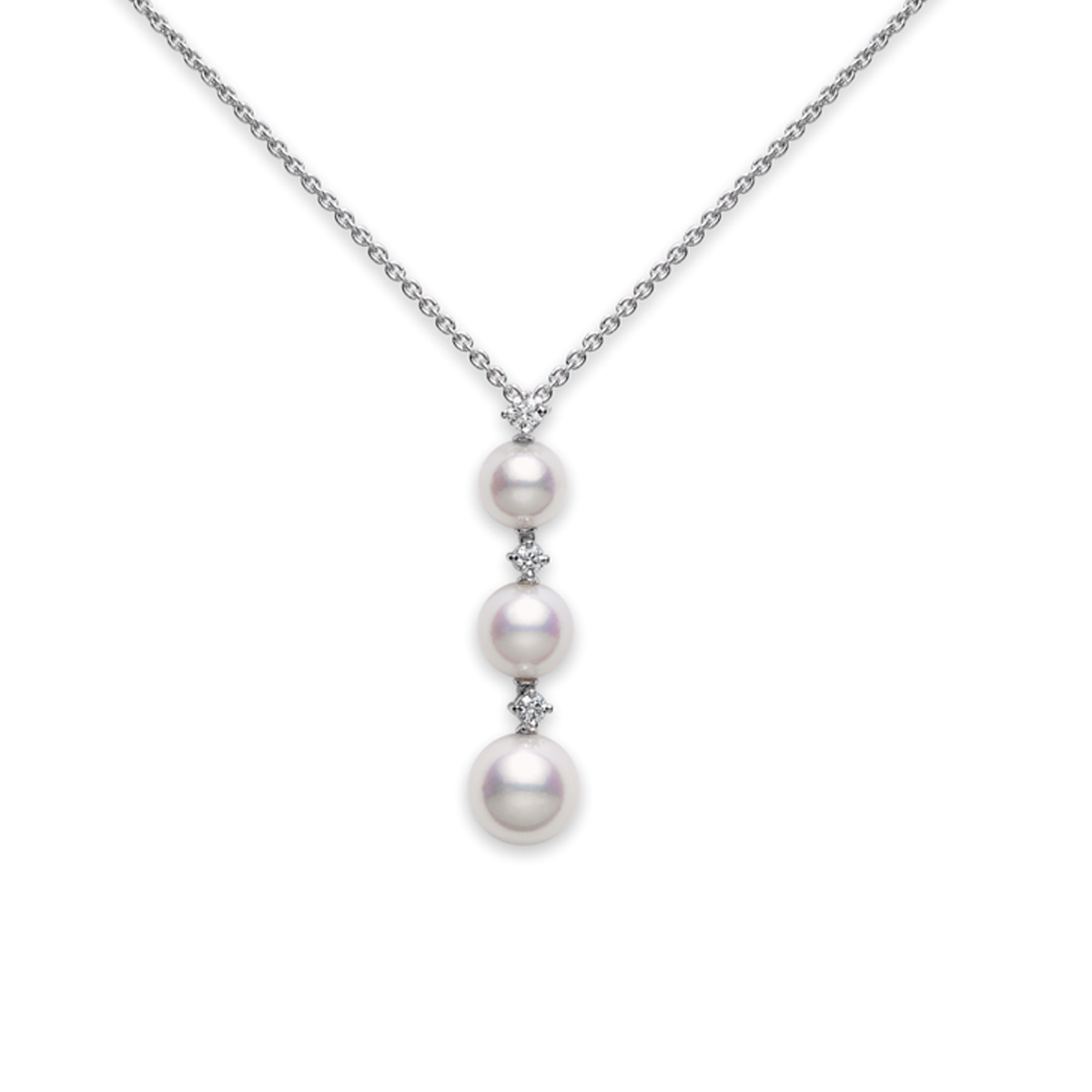 Mikimoto 18K White Gold Three Pearl Akoya Cultured Pearl Pendant