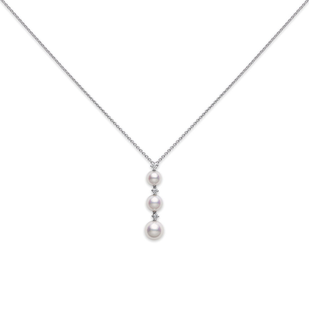 Mikimoto 18K White Gold Three Pearl Akoya Cultured Pearl Pendant