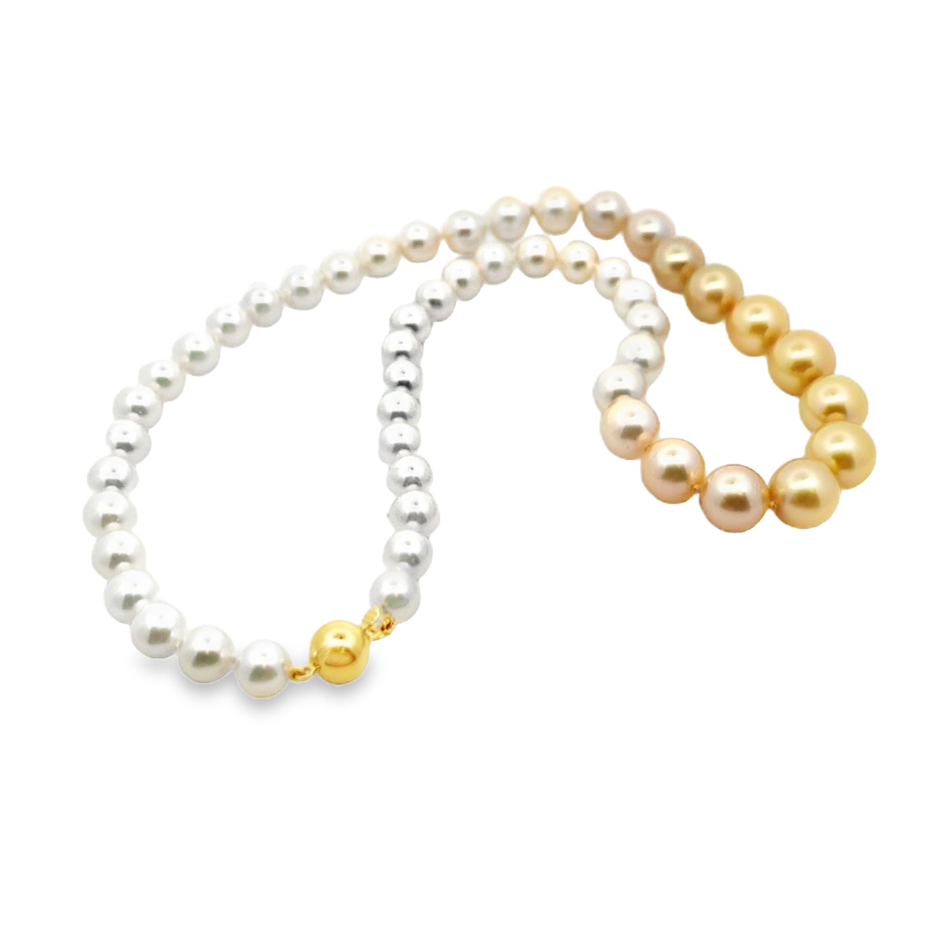 Golden South Sea and White Akoya Graduating Pearl Necklace