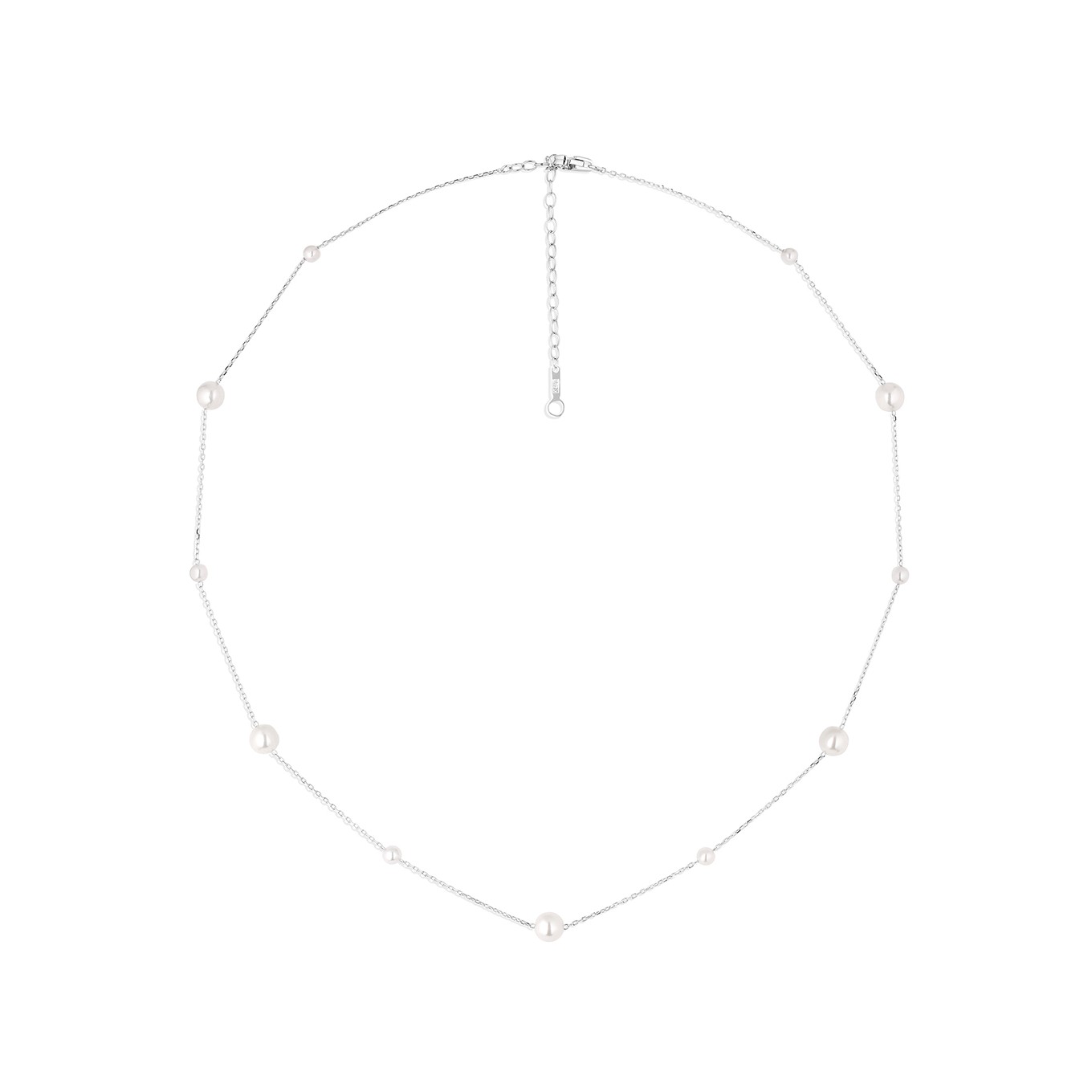 14K White Gold Alternating Akoya Pearl & Chain Necklace
