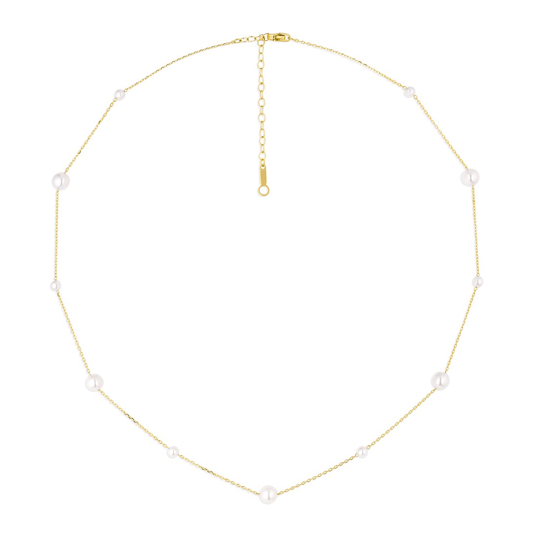 14K Yellow Gold Alternating Akoya Pearl & Chain Necklace
