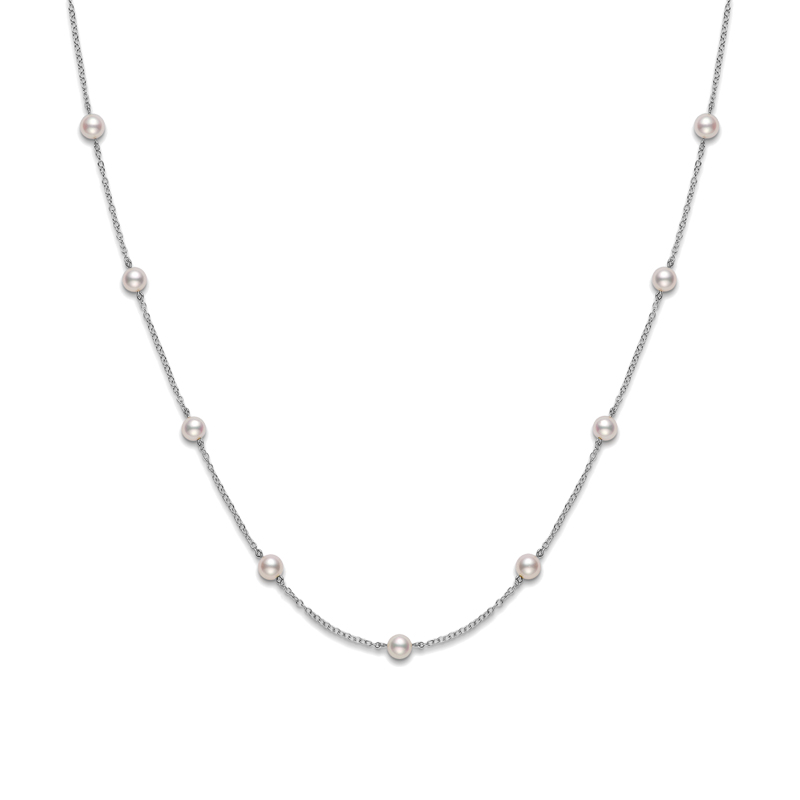 Mikimoto 18K White Gold Chain Pearl Station Necklace