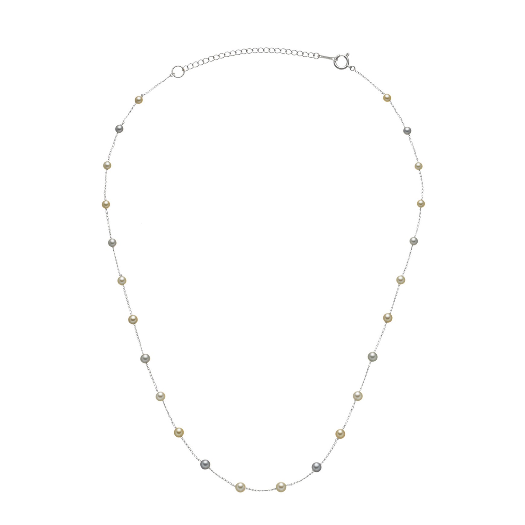 14K White Gold Multicolor Akoya Pearl & Chain Necklace