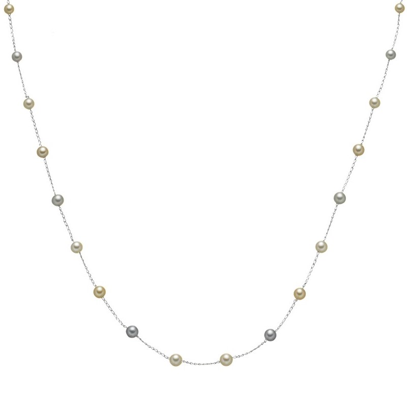 14K White Gold Multicolor Akoya Pearl & Chain Necklace