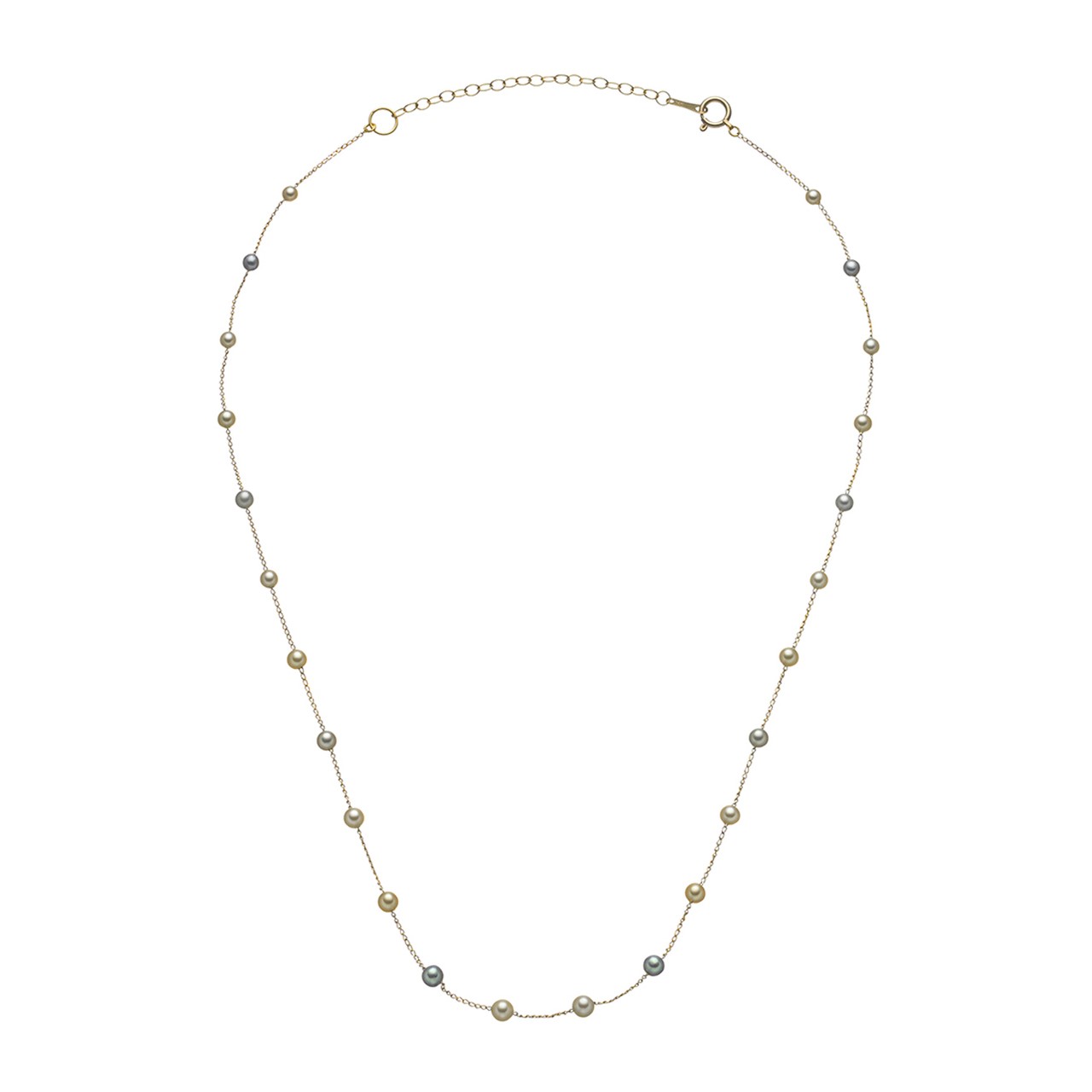 14K Yellow Gold Multicolor Akoya Pearl & Chain Necklace