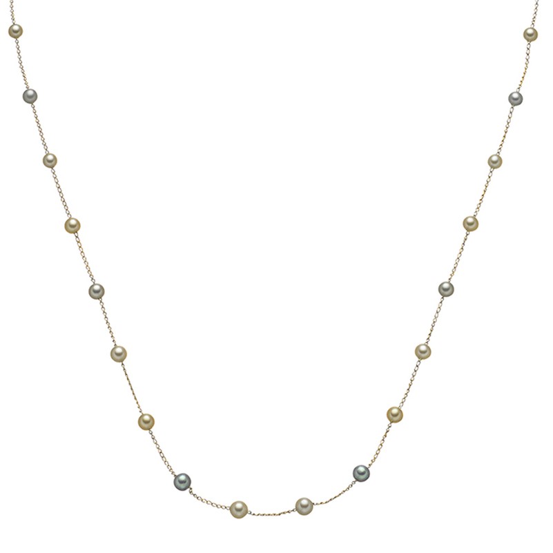 14K Yellow Gold Multicolor Akoya Pearl & Chain Necklace