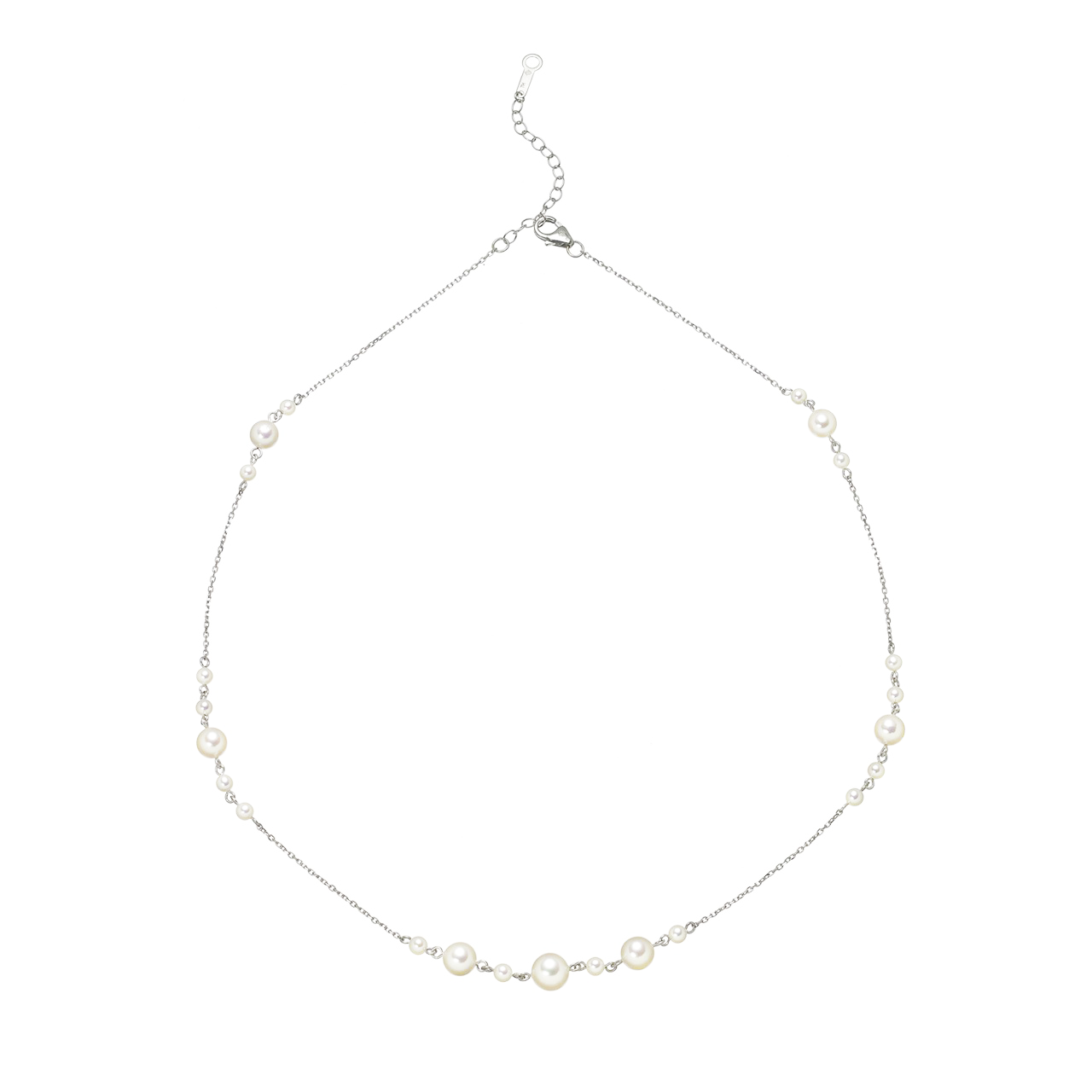 14K White Gold Akoya Pearl Cluster & Chain Necklace