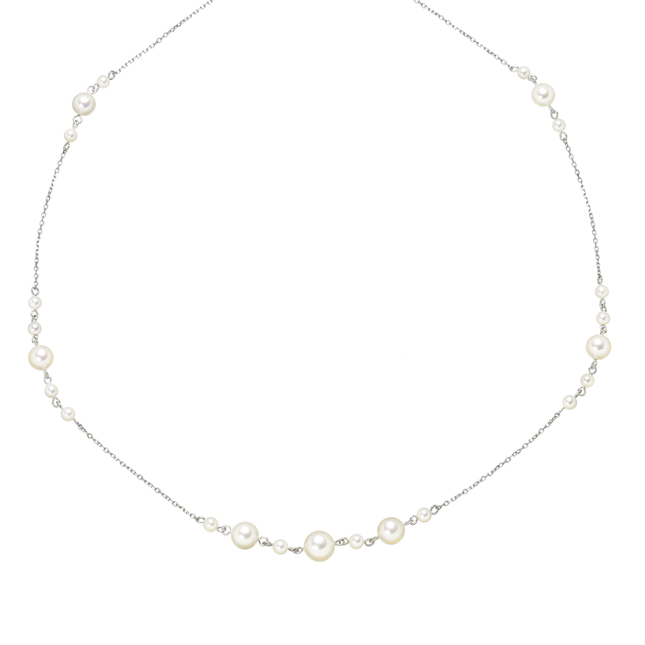 14K White Gold Akoya Pearl Cluster & Chain Necklace