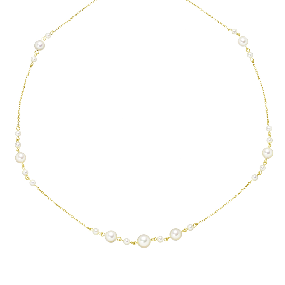 14K Yellow Gold Akoya Pearl Cluster & Chain Necklace