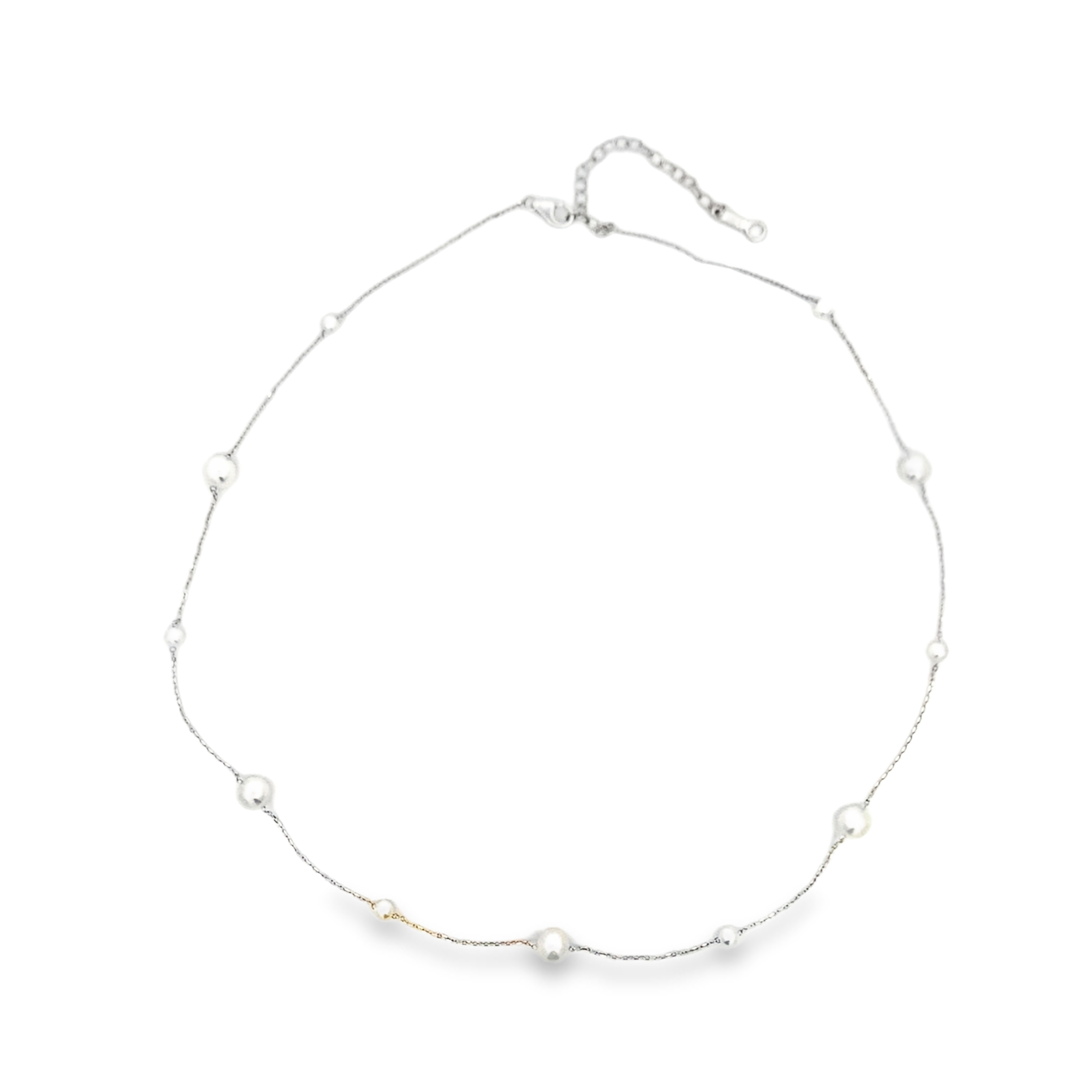 14K White Gold Alternating Akoya Pearl & Chain Necklace
