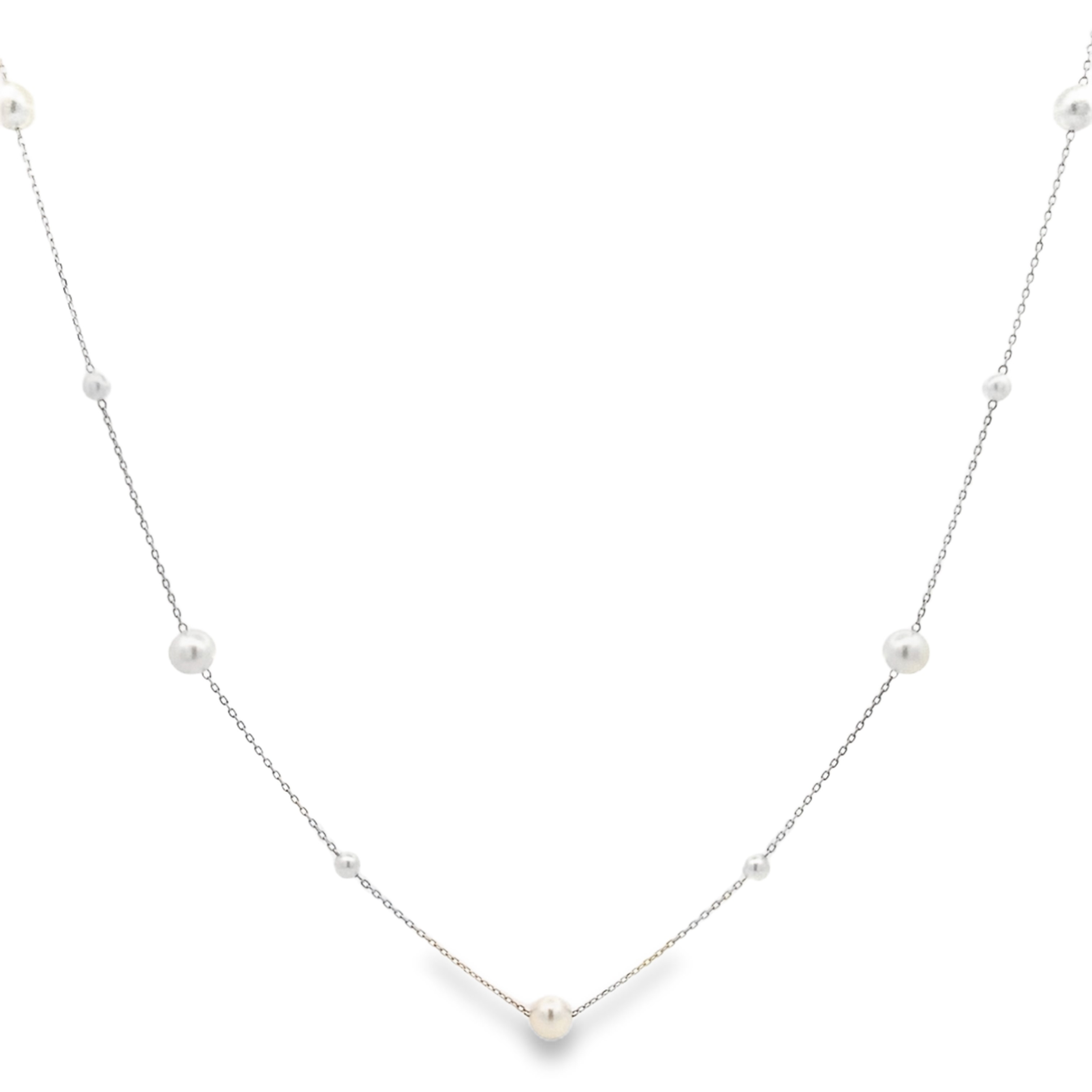 14K White Gold Alternating Akoya Pearl & Chain Necklace