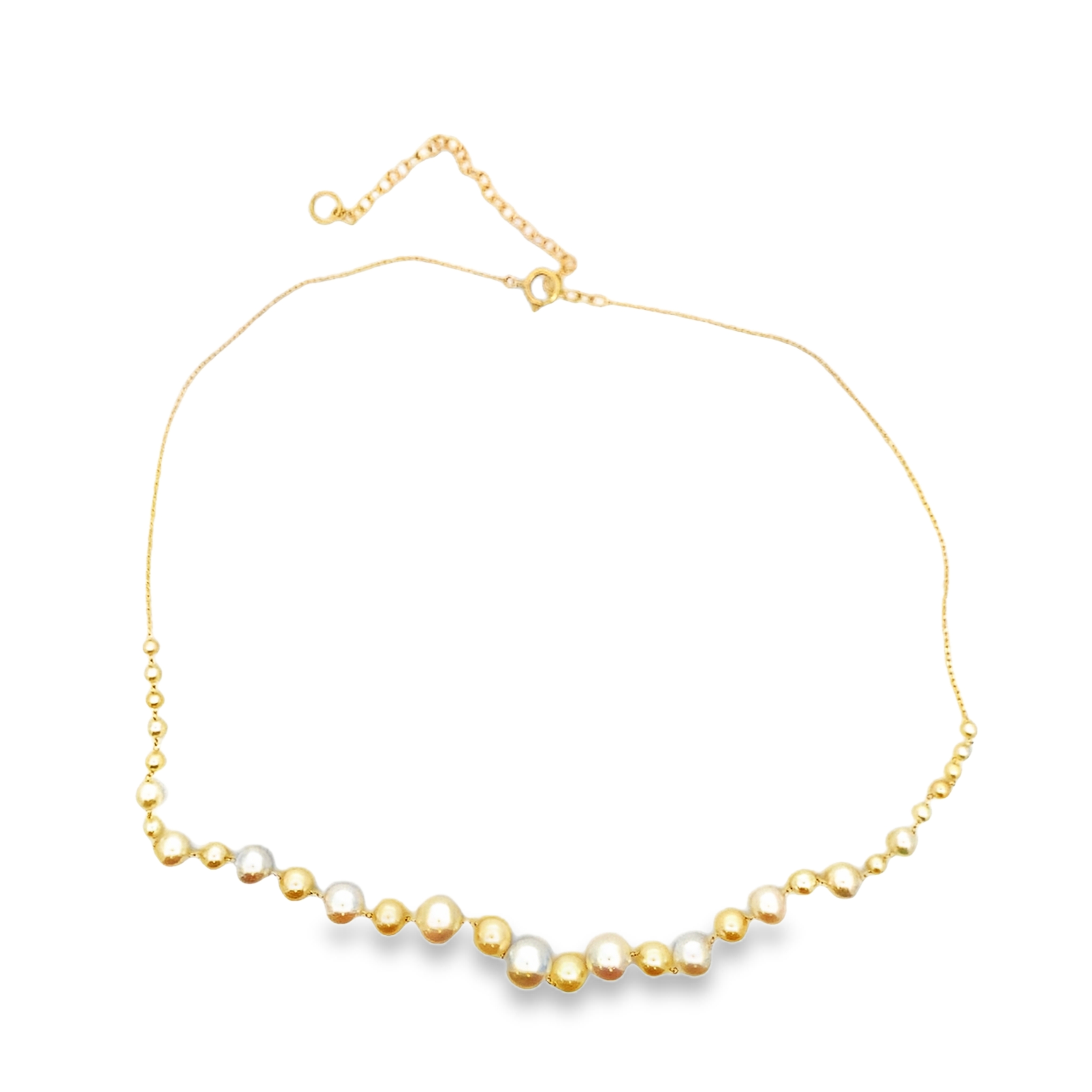 14K Yellow Gold Graduated Akoya Pearl Chain Necklace
