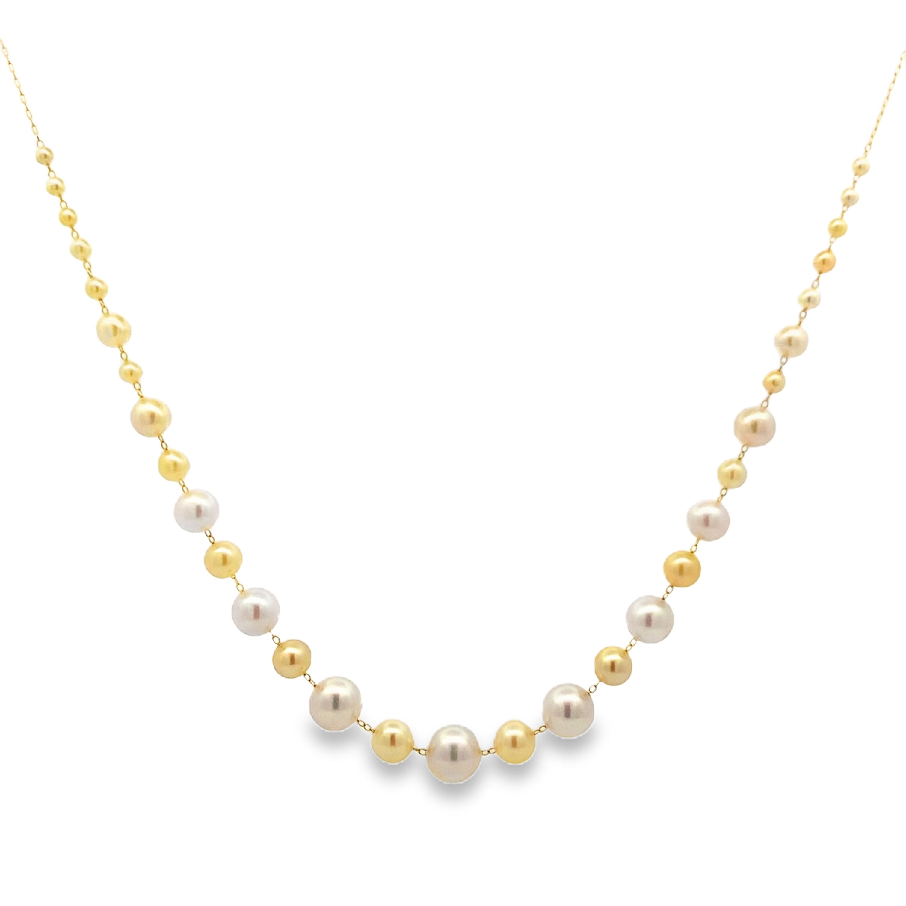 14K Yellow Gold Graduated Akoya Pearl Chain Necklace