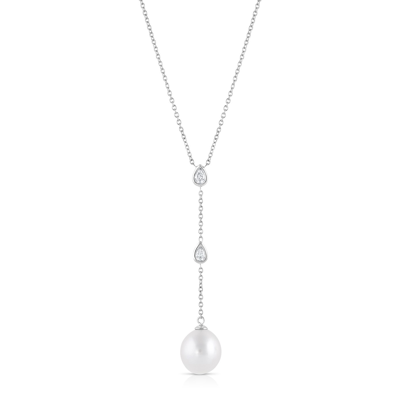 14K White Gold South Sea Pearl & Diamond Lariat Necklace