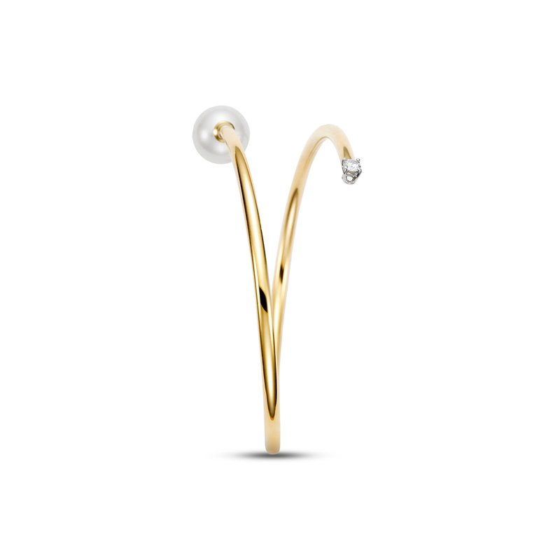 Mastoloni 18K Yellow Gold Flex Bypass Pearl & Diamond Bangle