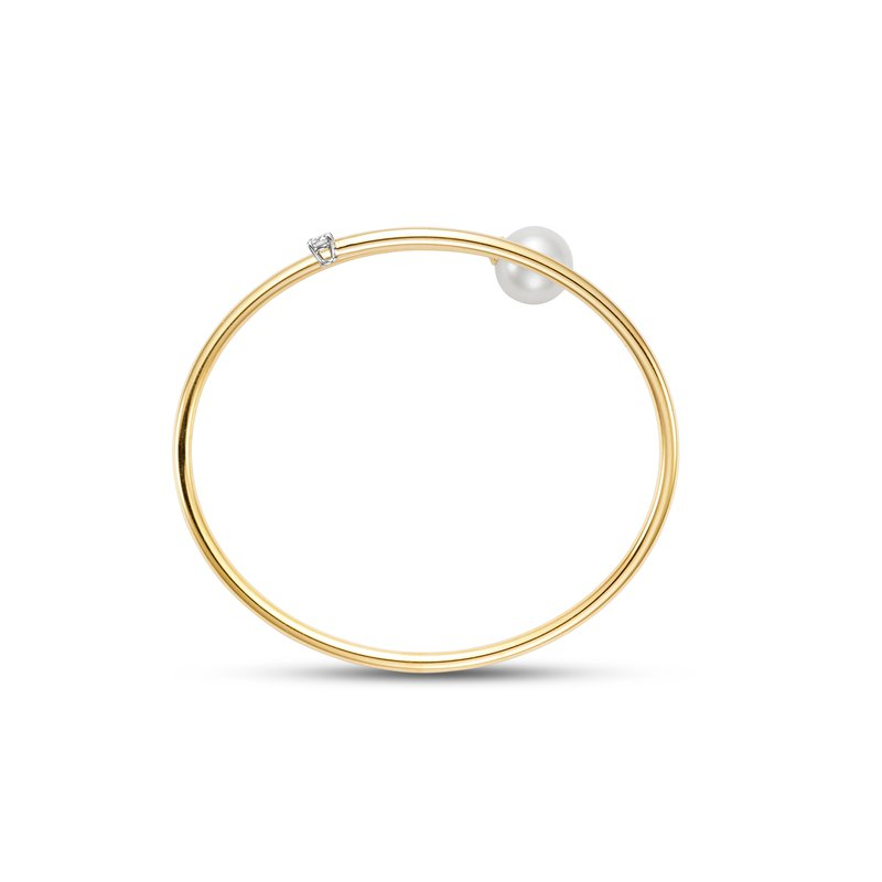 Mastoloni 18K Yellow Gold Flex Bypass Pearl & Diamond Bangle