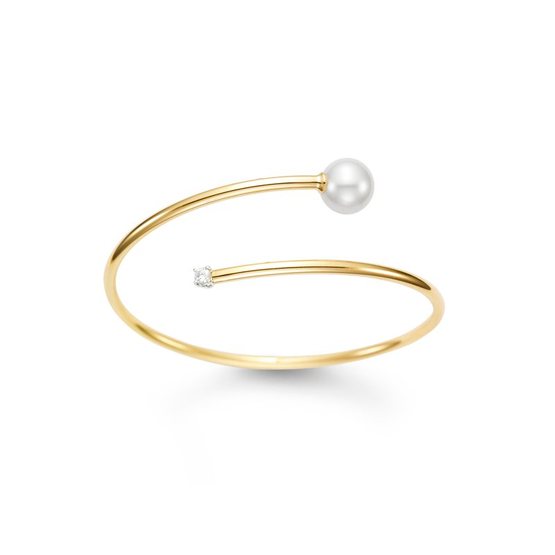 Mastoloni 18K Yellow Gold Flex Bypass Pearl & Diamond Bangle