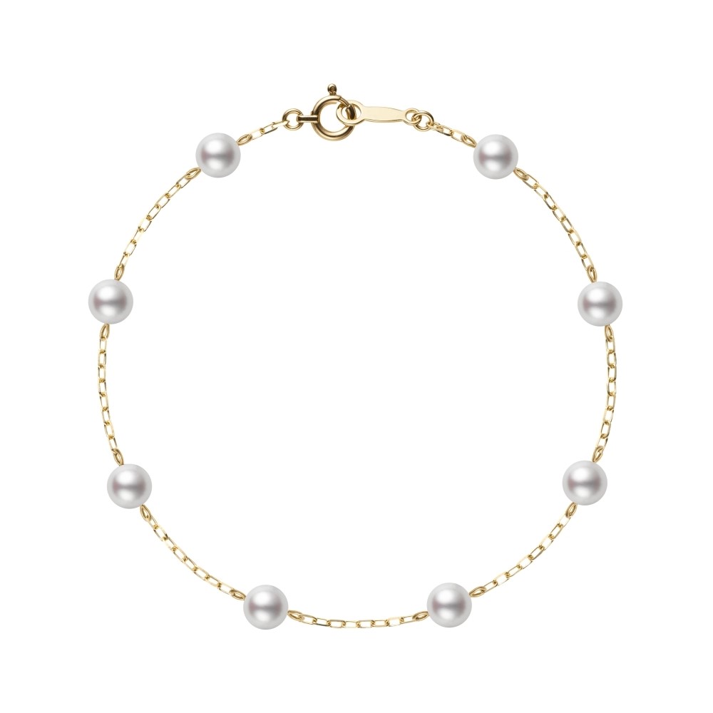 Mikimoto 18K Yellow Gold Tin Cup 5.5-6mm Pearl Bracelet
