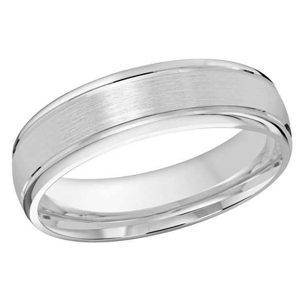 MALO 14K White Gold Satin & Stepped Edge Wedding Band