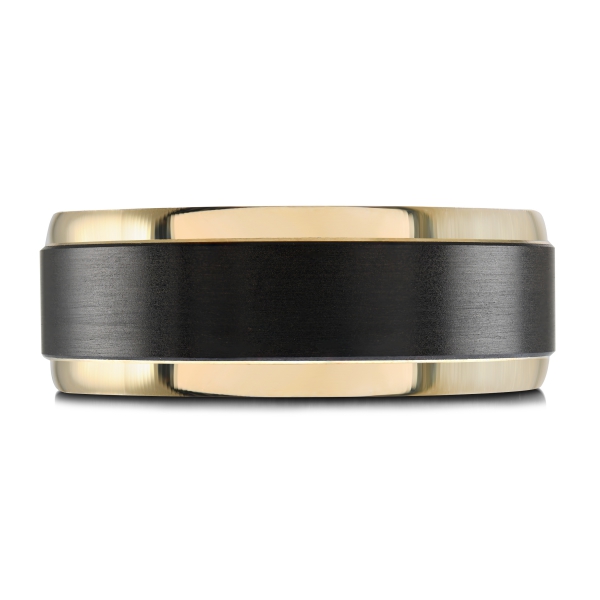 MALO 14K Gold & Black Carbon Fiber 8mm Wide Wedding Band with Tantalum Interior