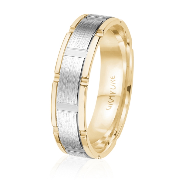 MALO 14K Two-Tone Gravure Satin Center Wedding Band