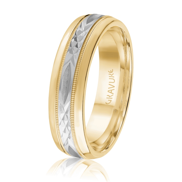 MALO 14K Two-Tone Diamond Cut Center Wedding Band