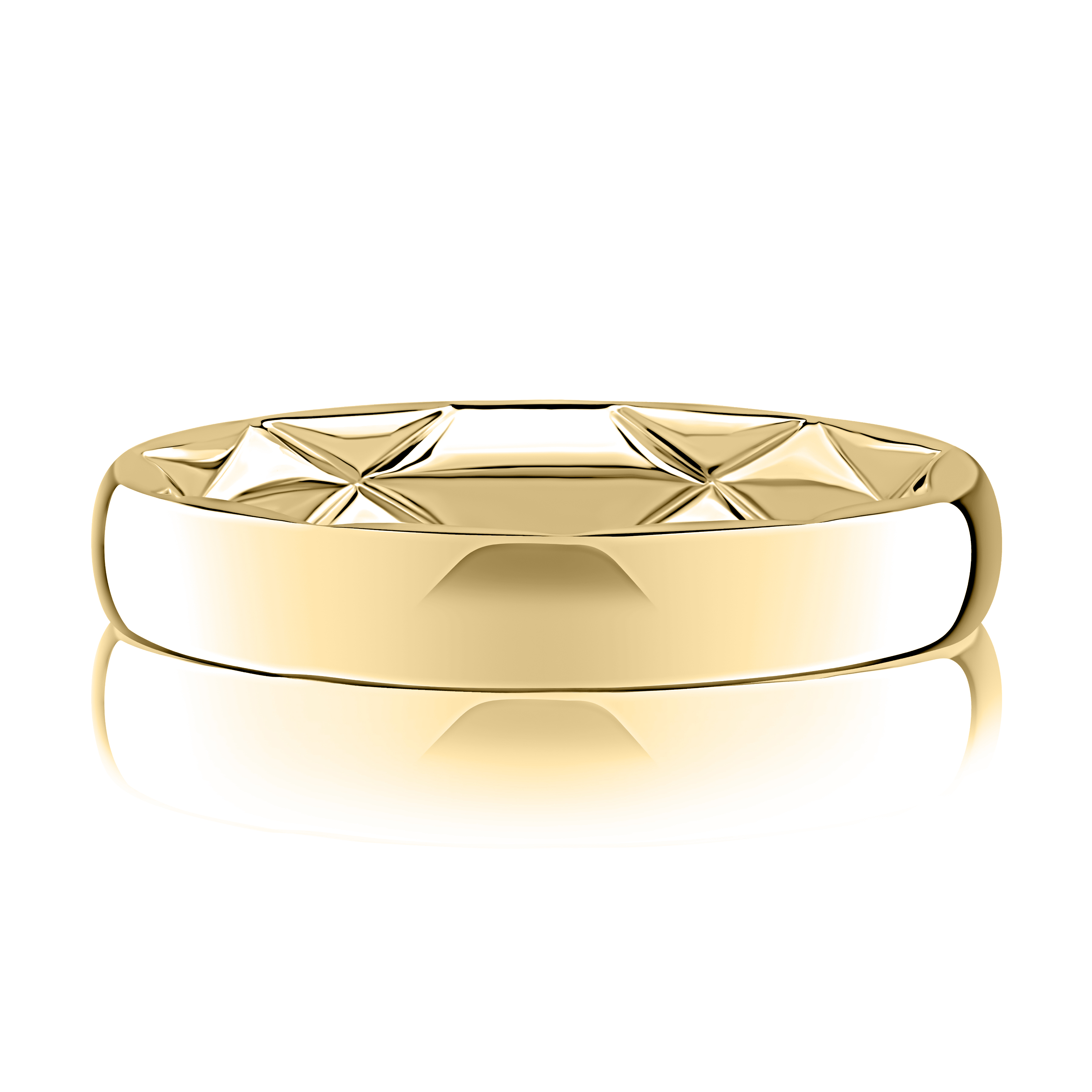 14K Yellow Gold 4mm Classic Wedding Band with Quilted Interior