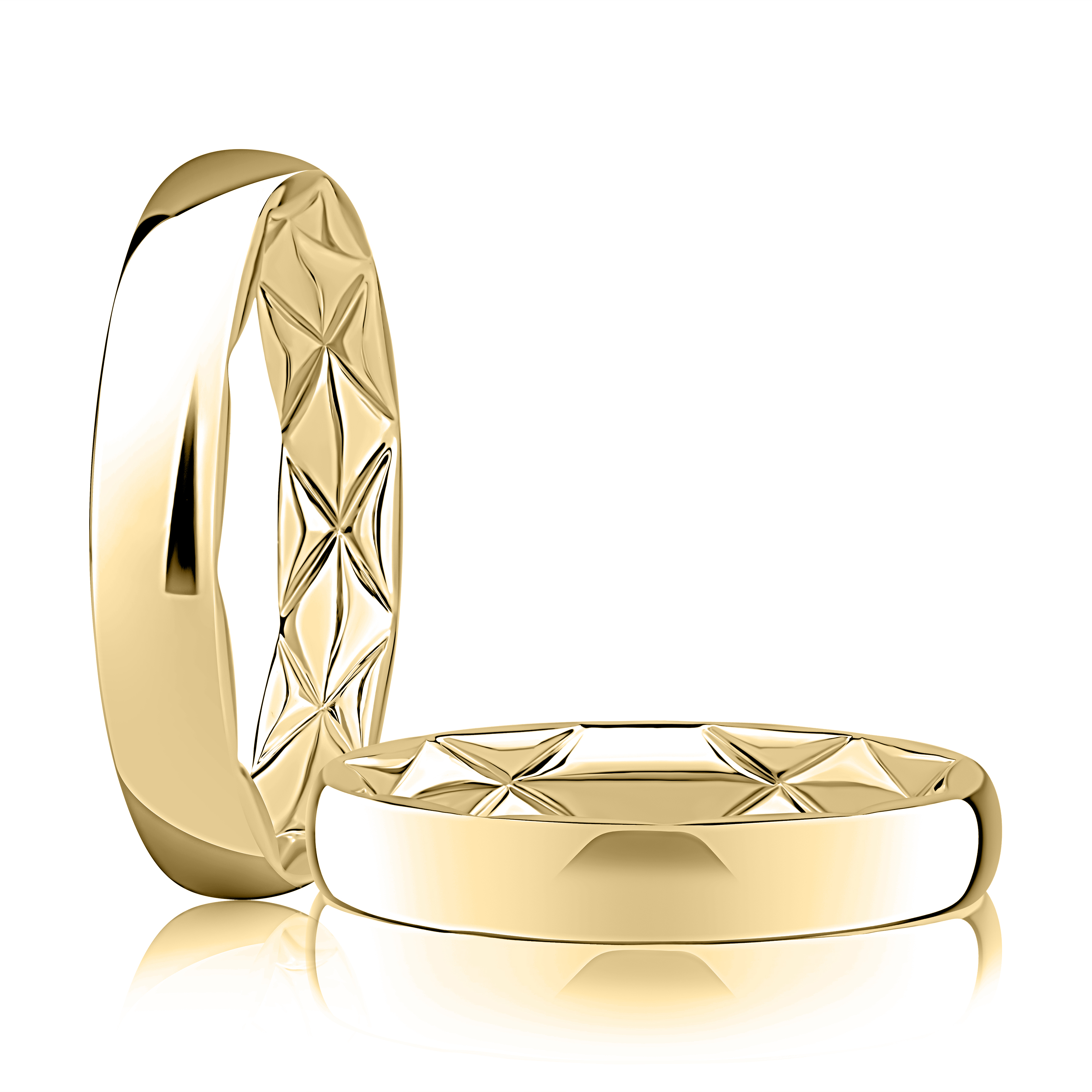 14K Yellow Gold 4mm Classic Wedding Band with Quilted Interior