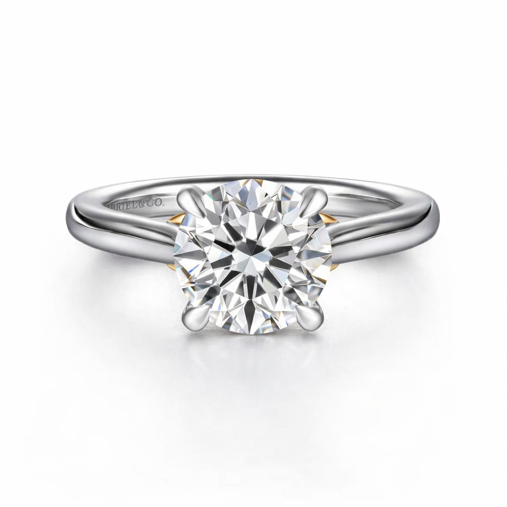 Gabriel & Co. Nelia 14K Two-Tone Lotus Diamond Semi-Mount Engagement Ring Setting