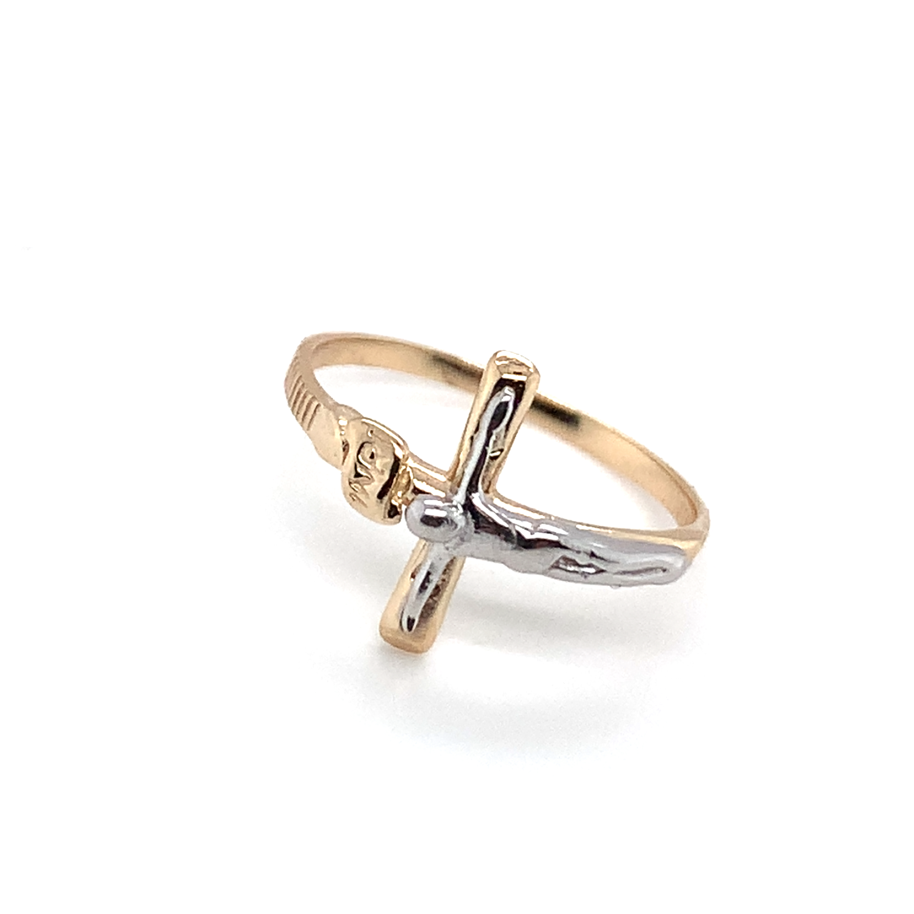 14K White & Yellow Gold Crucifix Ring Size 6.75