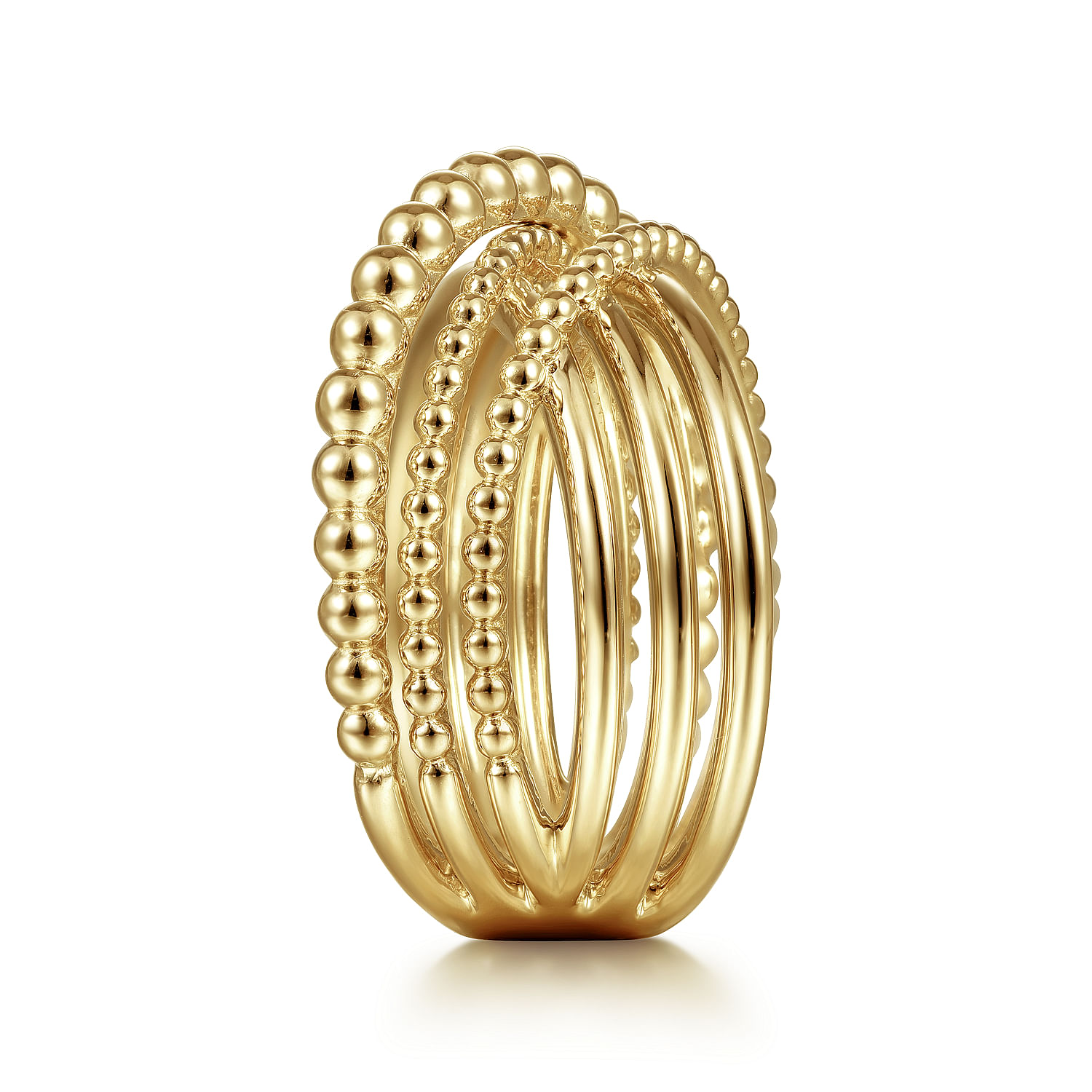 Gabriel & Co. 14K Yellow Gold High Polished Bujukan Bead Criss Cross Ring