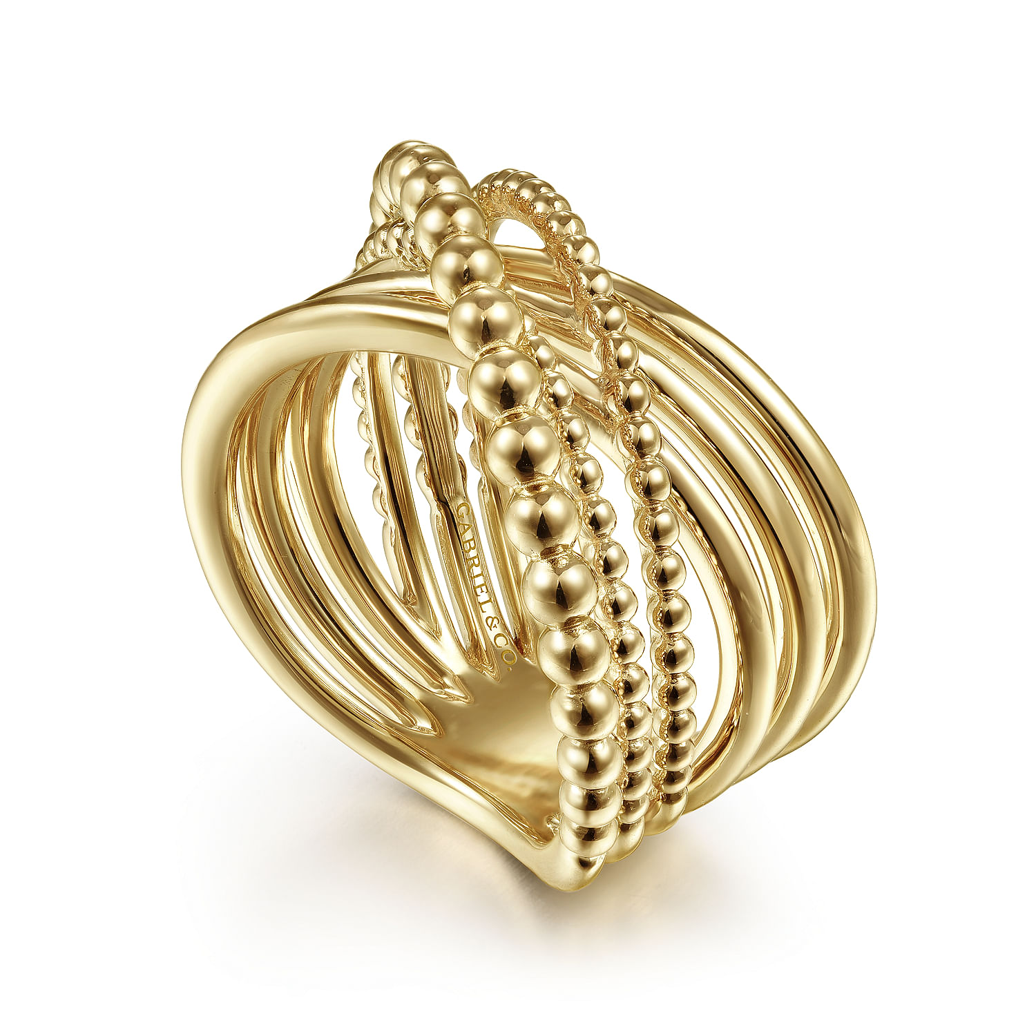 Gabriel & Co. 14K Yellow Gold High Polished Bujukan Bead Criss Cross Ring