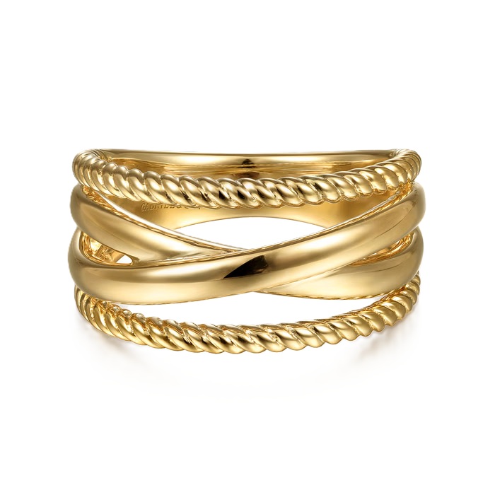 Gabriel & Co. 14K Yellow Gold Hampton Twisted and Plain Criss Cross Ring