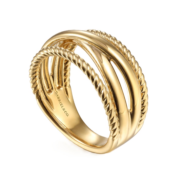 Gabriel & Co. 14K Yellow Gold Hampton Twisted and Plain Criss Cross Ring