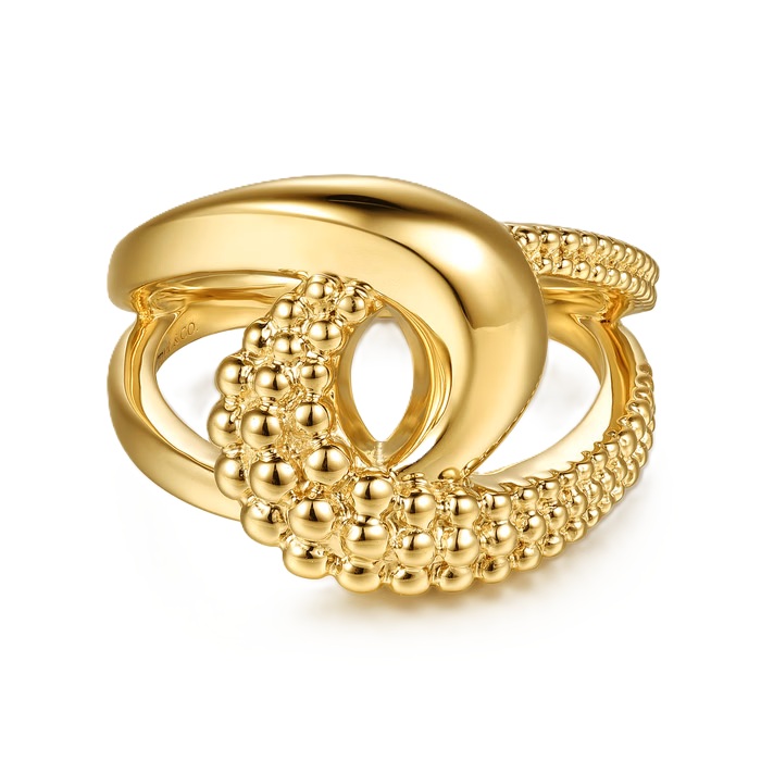 Gabriel & Co. 14K Yellow Gold Plain Pave Bujukan Inter-Locking Link Ring