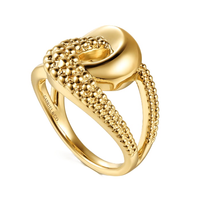 Gabriel & Co. 14K Yellow Gold Plain Pave Bujukan Inter-Locking Link Ring