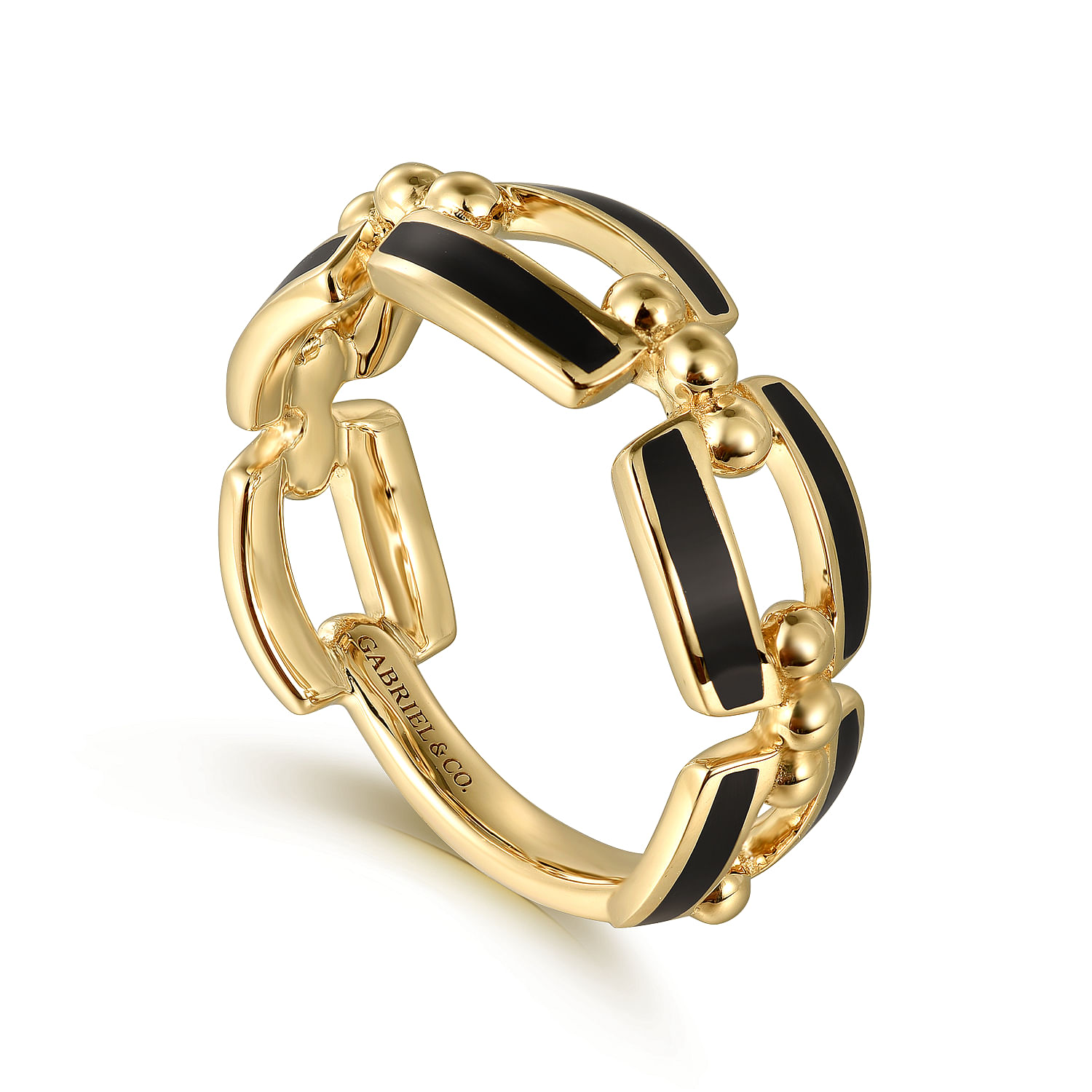 Gabriel & Co. 14K Yellow Gold & Black Enamel Chain Ring